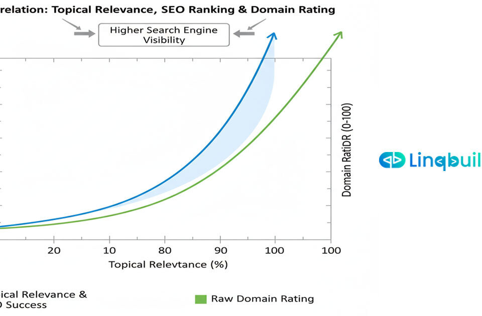 Diagram showing the correlation between Topical Relevance and SEO ranking success vs raw Domain Rating